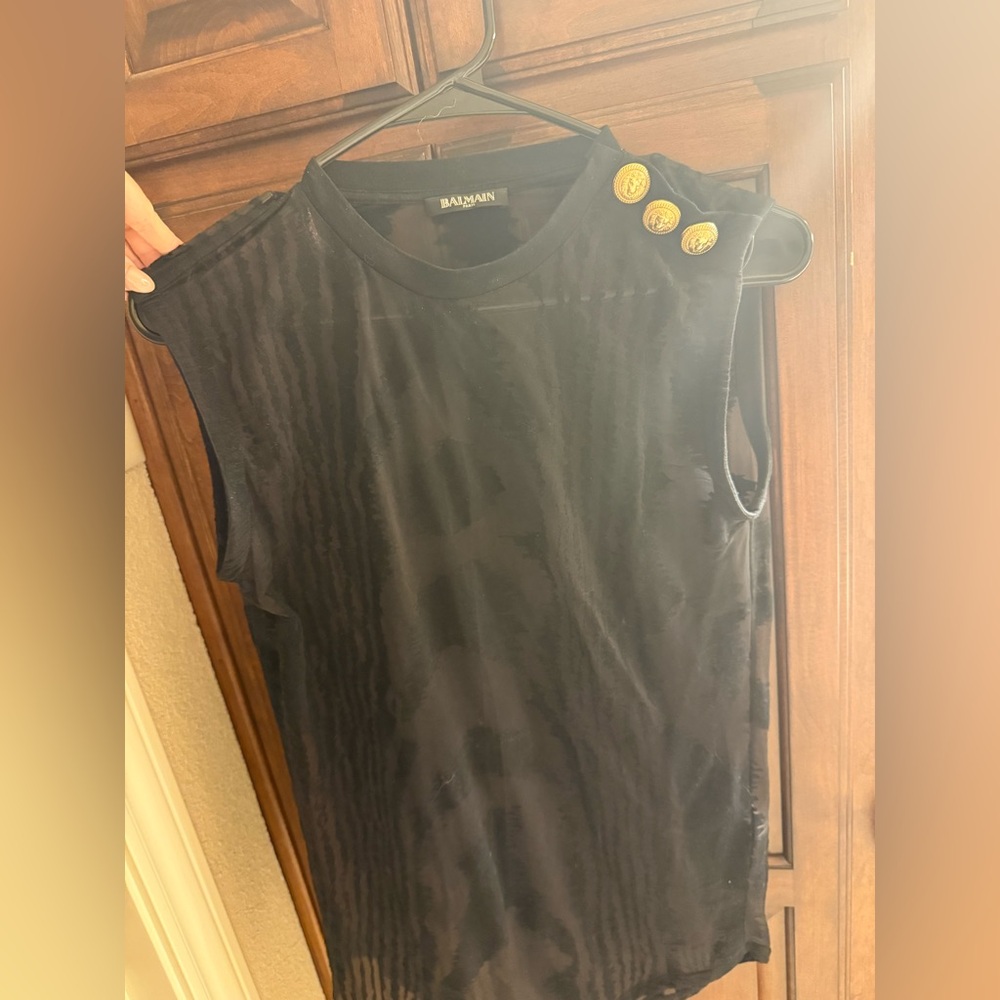 Balmain Black Sleeveless Top with Gold Buttons